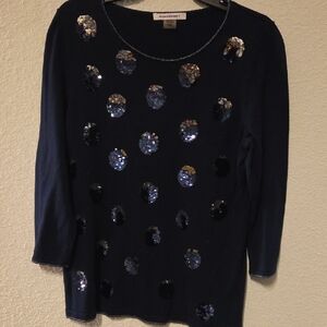 Allison Daley Black Sweater with Gold and Silver Sequins